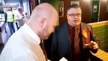 Northampton South Labour candidate Gareth Eales speaks to James Averill in following General Election exit poll