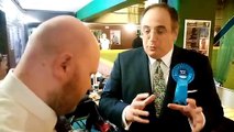 Michael Ellis MP speaks to James Averill at Northampton General Election count