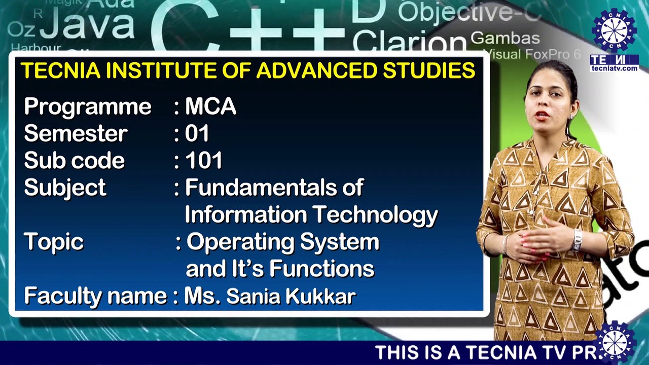 MCA || Ms. Sania Kukkar || Operating System and its Functions || TIAS || TECNIA TV
