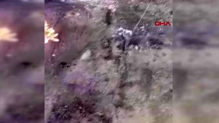 Karaman mahsur kalan köpeği iple yanına inerek kurtardı