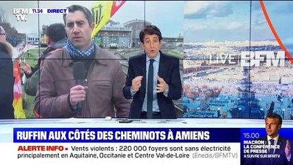 Video herunterladen: Ruffin aux côtés des cheminots à Amiens (2) - 13/12