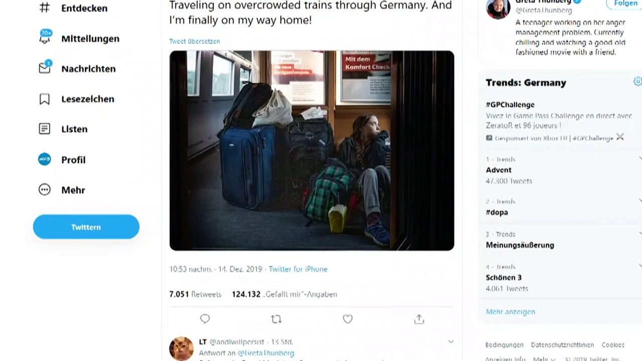 Greta Thunberg twittert Foto aus überfülltem ICE