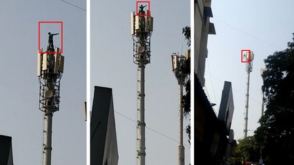 70 फीट ऊंचे टावर पर चढ़ा, नीचे बुलाती रही भीड़ लेकिन उसके कान पर जूं तक नहीं रेंगी, VIDEO