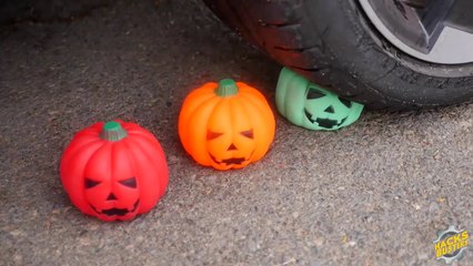 Crushing Crunchy & Soft Things by Car! - EXPERIMENT- CAR vs PUMPKINS أطفال مضحك ضد شبح - جوني جوني أغاني الحضانة قافية وتعلم الألوان للأطفال