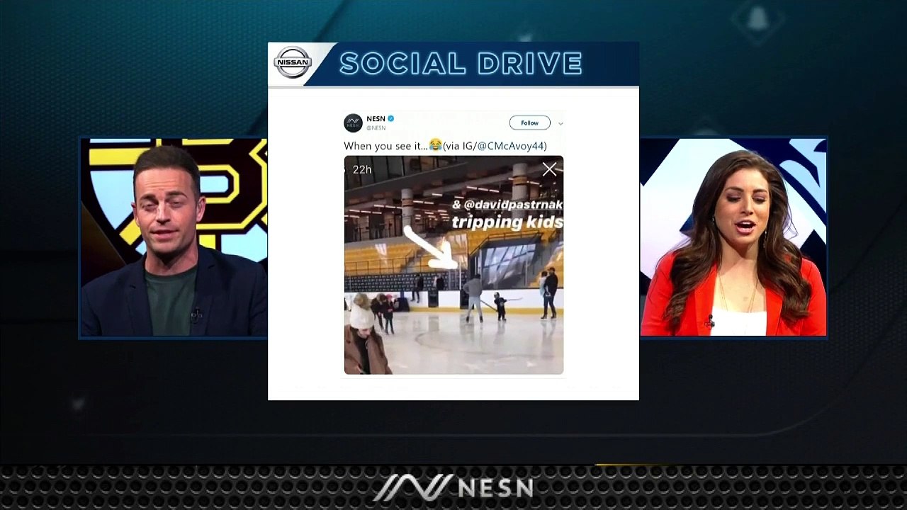 David Pastrnak Trips Up Patrice Bergeron's Young Son On Ice