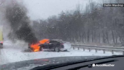 Car spotted on fire off the side of Interstate 80