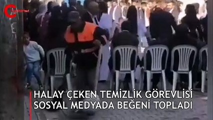 Temizlik görevlisinin halaydakilerle uyumu sosyal medyada beğeni topladı!