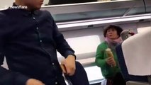 Young Chinese man punches older woman in row over train curtain