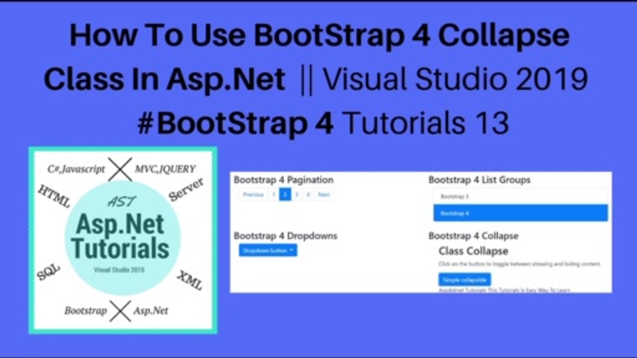 How to use bootstrap 4 collapse class in asp.net || visual studio 2019 #bootstrap 4 tutorials 13