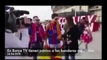 Un aficionado culé con una bandera de España...y se desata el pánico en BarçaTV (con subtítulos)