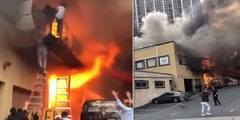 Incendio: Las chicas saltan gritando del balcón de la escuela de baile para escapar de las llamas