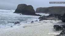 Wind and waves hammer Oregon coast