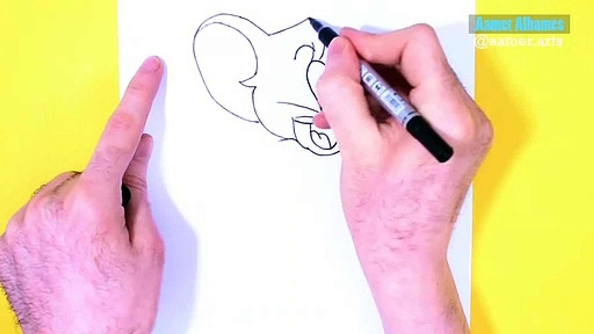 ⁣تعليم الرسم للاطفال _  كيف رسم الفأر جيري من الكرت