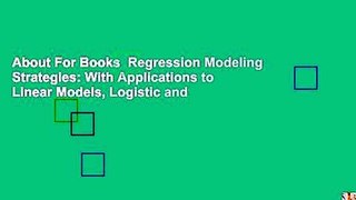 About For Books  Regression Modeling Strategies: With Applications to Linear Models, Logistic and