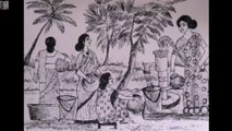 Village landscapes painting by pen sketch.Village women are taking water.This landscapes art by Plaboni Karmakar .