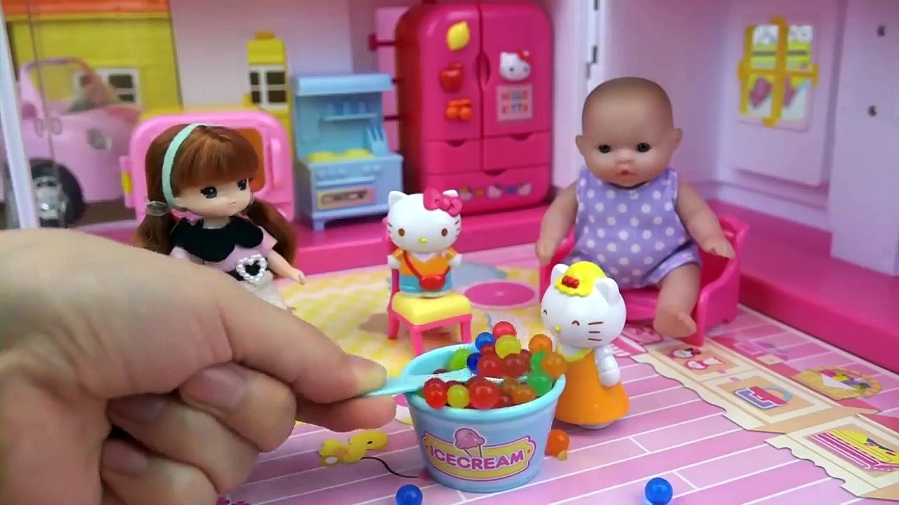 Baby doll and Hello Kitty kettle house toys play video Dailymotion
