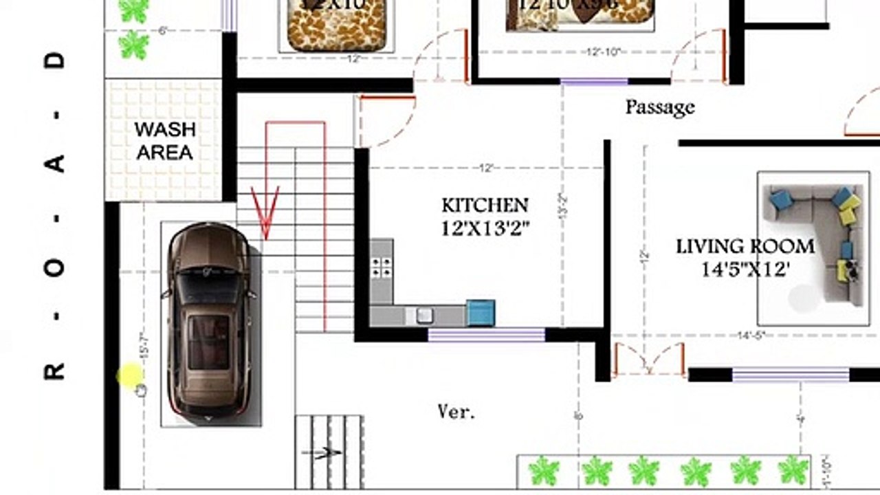 2 BHK CORNER HOUSE PLAN IN 41X33 FT