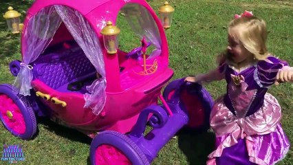 Disney Princess Carriage  Ride On Toy Power Wheels Car at The Pirate Ship Playground Park for Kids