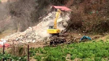 Uzungöl'de kaçak binaların yıkımı devam ediyor (4)