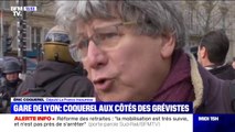 Éric Coquerel (LFI) soutient les grévistes devant la gare de Lyon