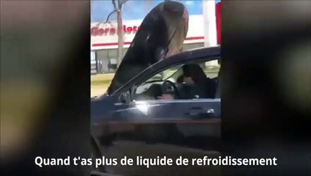 El "genio" que conduce con el capó del coche s...