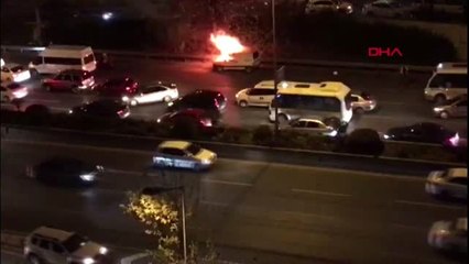 Esenler'de yanan otomobil beton mikserinden sıkılan suyla söndürüldü