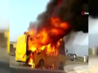 Suudi Arabistan'da öğrenci servisi alev alev yandı: 1'i ağır 4 yaralı