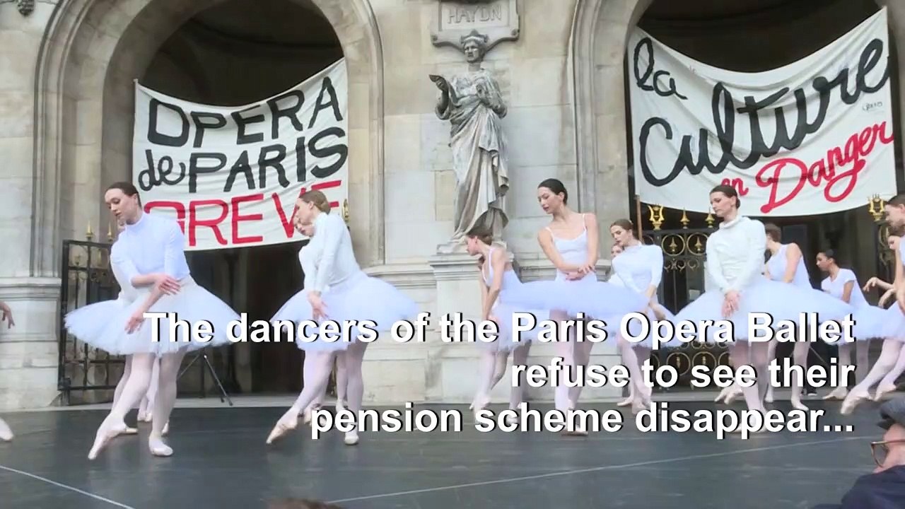 Ballet dancers protest French pension reform on steps of Opera Garnier