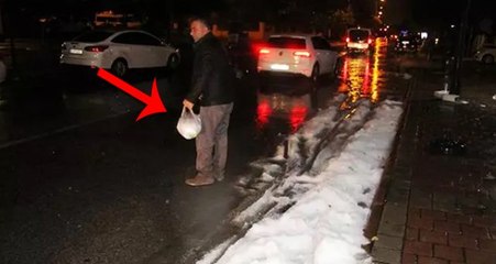 Yıllardır kar yağmayan Antalya'da doluyu kar zannettiler! Poşete koyup eve götürdüler