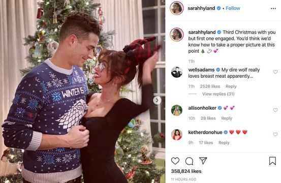 Sarah Hyland and Wells Adams celebrate first engaged Christmas
