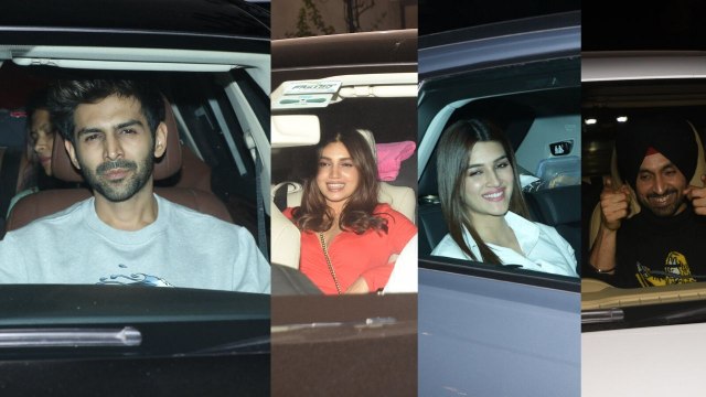 Kartik Aaryan, Diljit Dosanjh, Kriti Sanon, Neha Dhupia, Diana Penty at the screening of Good Newwz