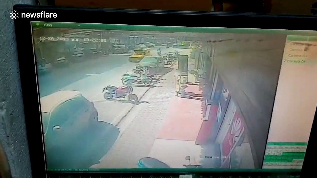 Manhole cover explodes catapulting delivery woman 10ft in the air in Thailand