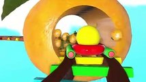 Pacman travel around fruit rail and he meets a ladybug, sail, plane toy, ice cream car