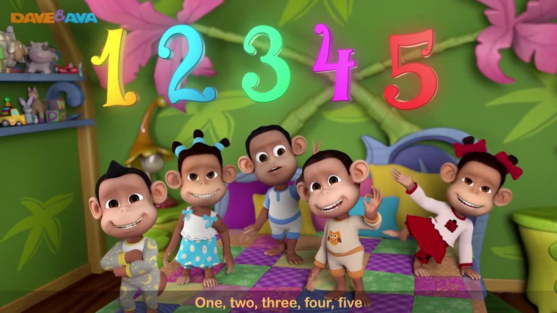 Five Little Monkeys Jumping on the Bed | Nursery Rhymes and Baby Songs |  Dave and Ava - video Dailymotion