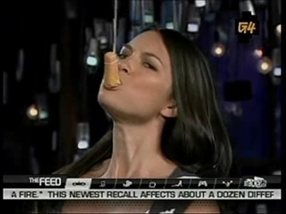 Olivia Munn and a mustard covered hot dog!