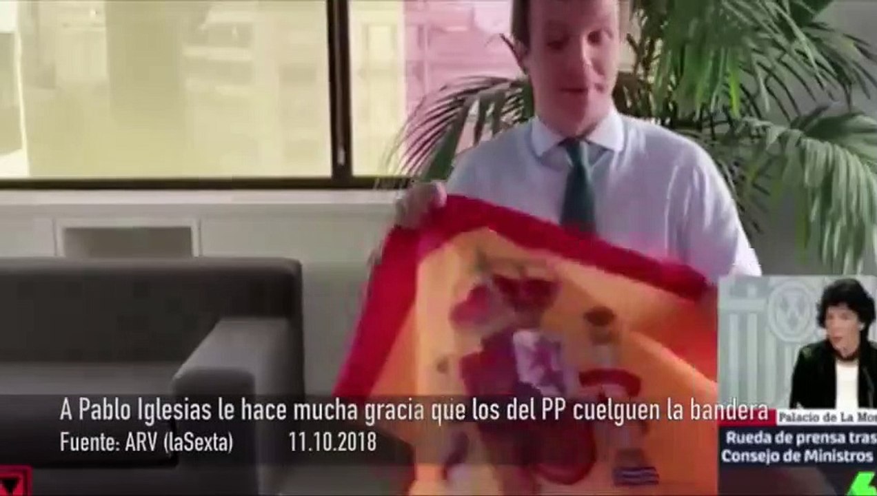 Pablo Iglesias se descojona a mandíbula batiente porque los del PP pondrán la bandera española en el balcón