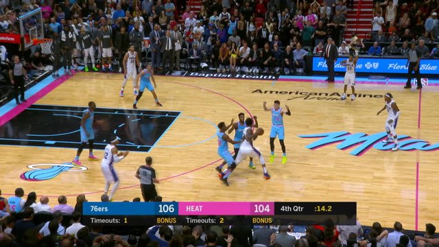 لقطة: كرة سلة: سلة ساحقة غيرموفّقة لهاريس تنتهي بثلاثية أهدت ميامي هيت الفوز على سفنتي سيكسرز