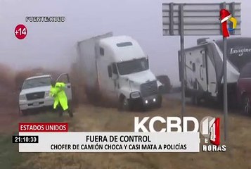 EEUU: chofer de camión sin control choca y casi mata a policías