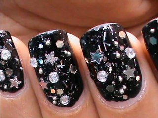 Star Dust _Glitter Nail Art_ Black Shiny Nails