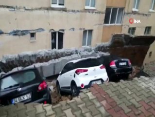 Kartal'da site otoparkında istinat duvarı çöktü