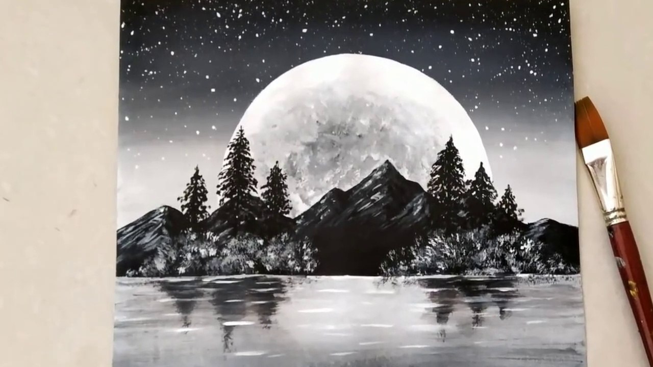 Black & White | Easy Landscape Painting for beginners | Acrylic Painting  Technique | Acrylic Painting For Beginners | Easy Painting | Frozen II Elsa  Drawing | Emma Watson | Harry Potter |