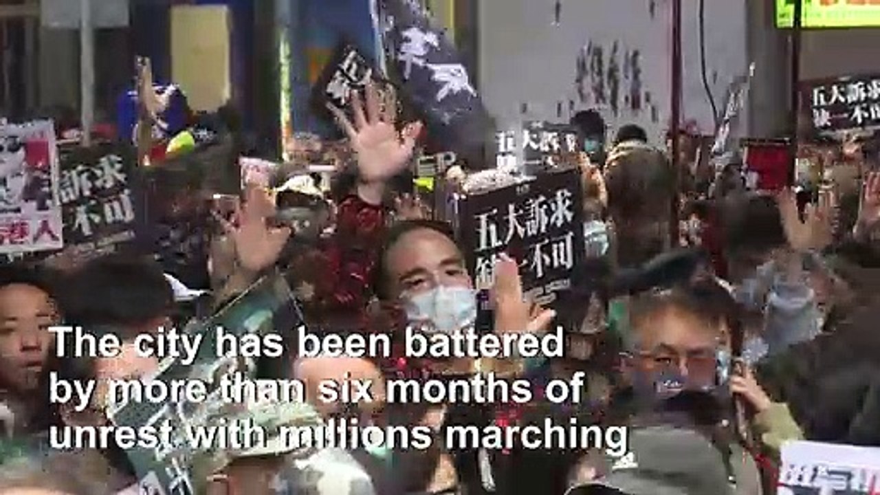 Tens of thousands protest in Hong Kong on New Year's Day