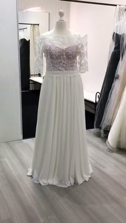 Brautkleid Bohovintage Carmenausschnitt Duisburg