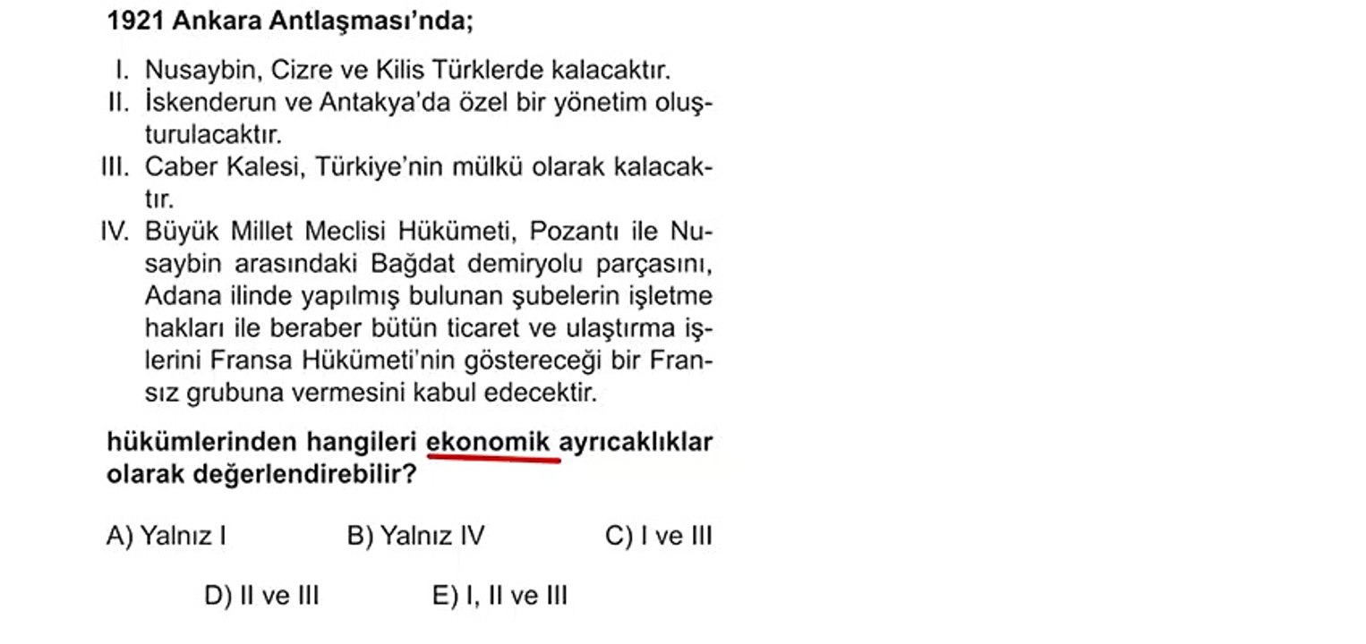 Sıradışı Analiz Yayınları TYT 1. Deneme Sınavı - Sosyal 4. Soru