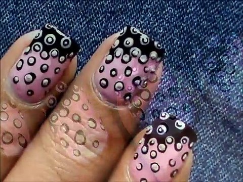 Pink and Black merging Dots - Easy Nail Polish Designs