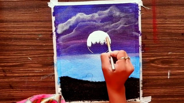 Romantic couple in moon night acrylic painting / easy for beginners