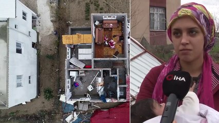 Hortumda Evlerinin Çatısı Uçan Aile Bebekleriyle Perişan Oldu