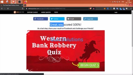 VideoQuizStar The Great Bank Robbery Game Answers 10 Questions Score 100% Video QuizSolutions