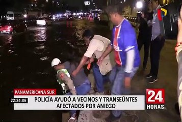 Aniego en Panamericana Sur: policía ayudó a transeúntes afectados