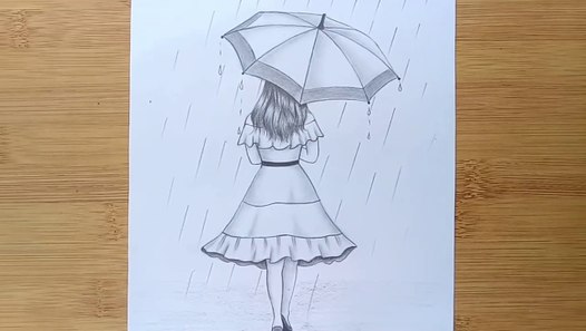 Easy way to draw a girl with umbrella __ A rainy day pencil sketch ...
